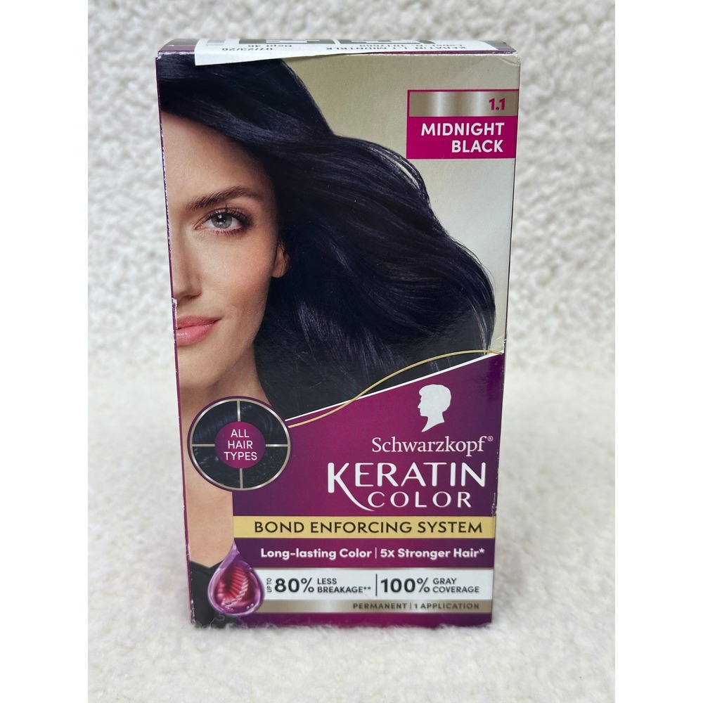 Schwarzkopf Keratin Color Permanent Hair Color 1.1 Midnight Black Kit